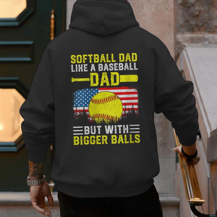 Softball Dad Like A Baseball Dad But Bigger Balls Back Men's Hoodie Back Print