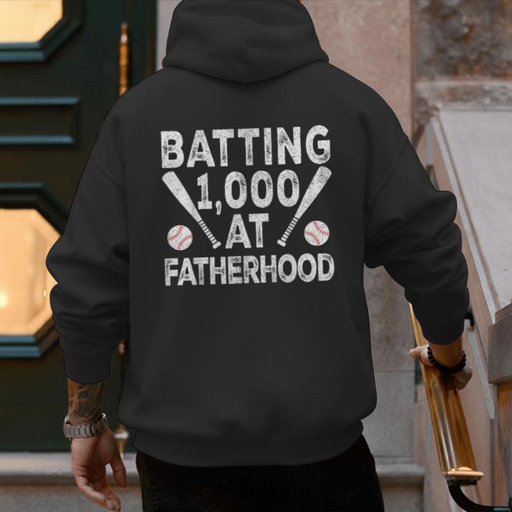 Vintage Baseball Dad Batting 1000 At Fatherhood Men's Hoodie Back Print Vintage Baseball Dad Batting 1000 At Fatherhood Men's Hoodie Back Print