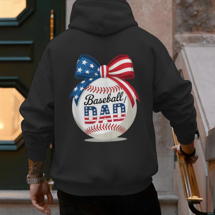 Vintage Baseball Dad Patriotic USA Flag 4th Of July Fathers Men's Hoodie Back Print
