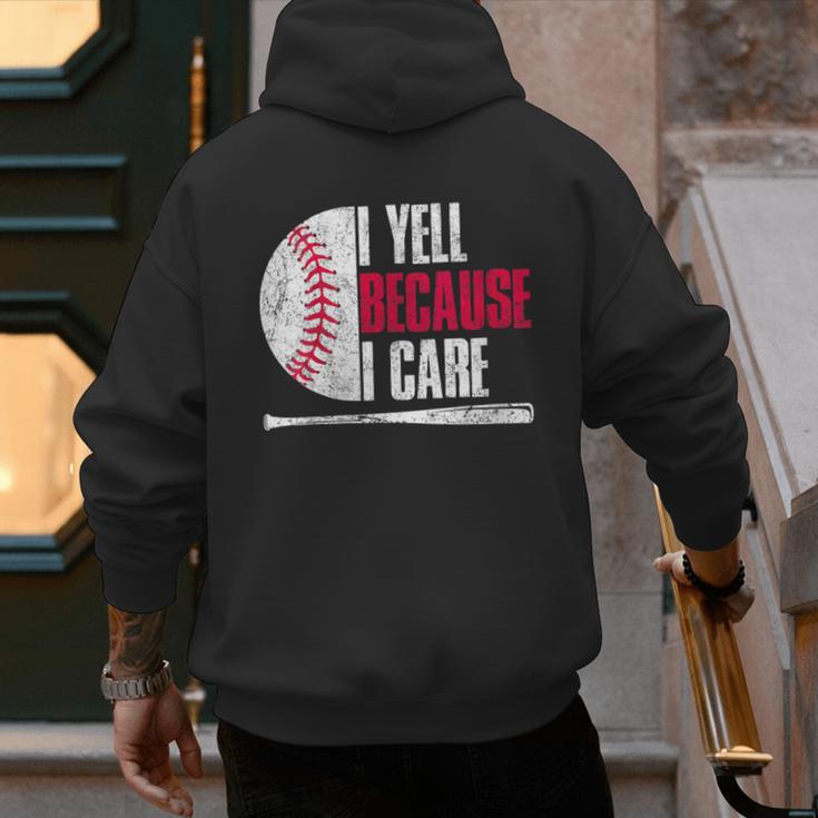 Vintage Baseball Fan I Yell Because I Care Baseball Dads Men's Hoodie Back Print