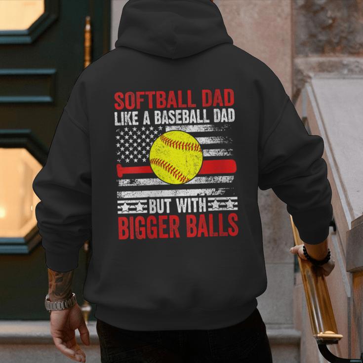 Vintage Softball Dad Like A Baseball Dad US Flag Men's Hoodie Back Print