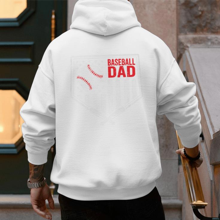Baseball Dad Men USA American Flag Fathers Day 4th Of July Premium Men's Hoodie Back Print
