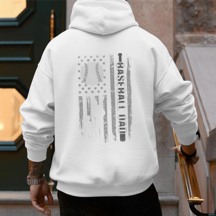 Baseball Dad Silhouette Bat Flag Stars Premium Men's Hoodie Back Print Baseball Dad Silhouette Bat Flag Stars Premium Men's Hoodie Back Print