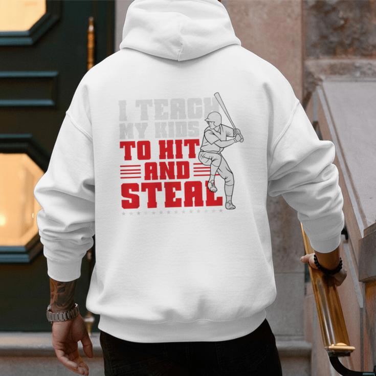 Baseball Dad Teach Kids Hit And Steal Softball Game Premium Tri-Blend Men's Hoodie Back Print