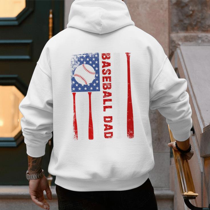 Baseball Dad USA American Flag Father's Day 4th Of July Premium Men's Hoodie Back Print Baseball Dad USA American Flag Father's Day 4th Of July Premium Men's Hoodie Back Print