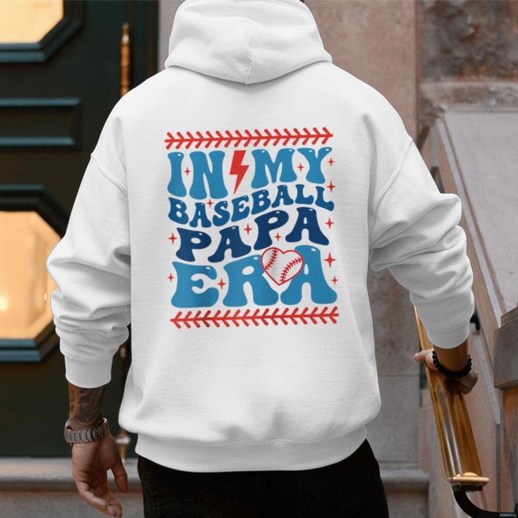 In My Baseball Papa Era Groovy Baseball Dad Family Matching Raglan Baseball Tee Men's Hoodie Back Print In My Baseball Papa Era Groovy Baseball Dad Family Matching Raglan Baseball Tee Men's Hoodie Back Print