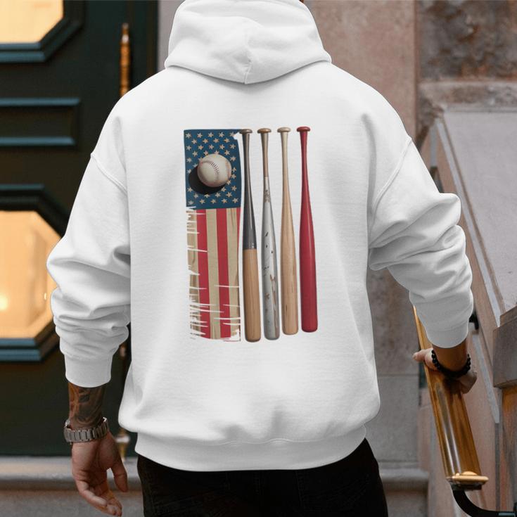 Patriotic USA Flag American Baseball Dad 4th Of July Men's Hoodie Back Print