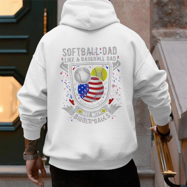 Softball Dad Like A Baseball Dad 4th Of July USA Retro Flag Premium Men's Hoodie Back Print