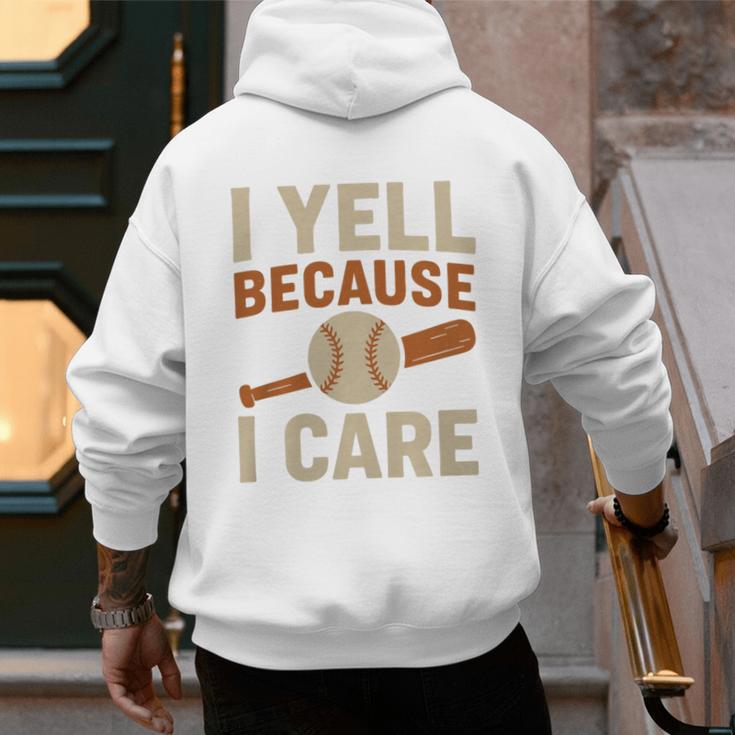 I Yell Because I Care Baseball Dad Coach Father's Day Premium Tri-Blend Men's Hoodie Back Print