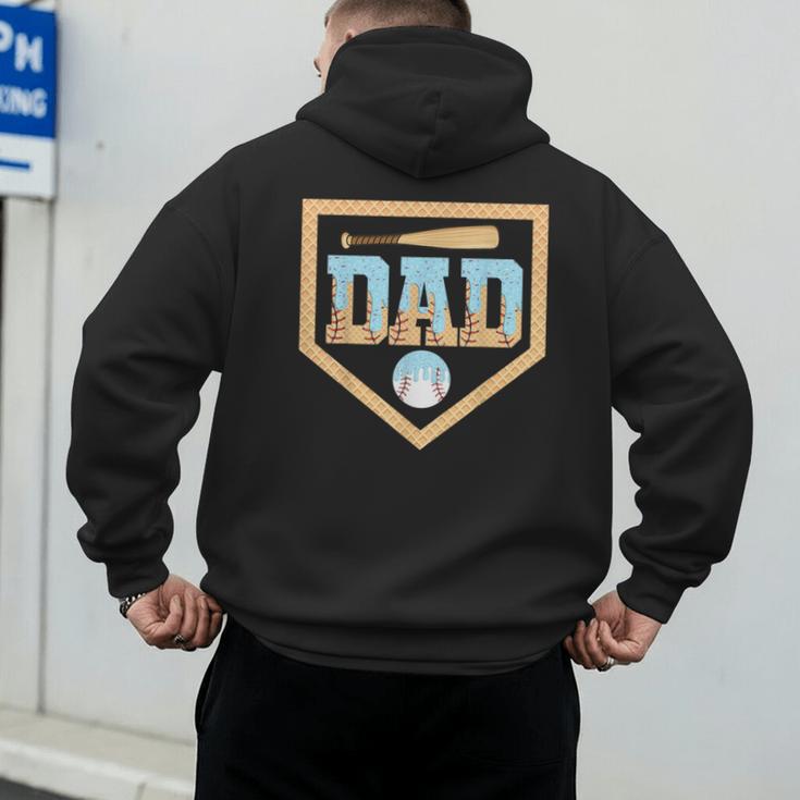 Baseball Dad Ice Cream Drip Home Plate Bat Cool Fathers Day Men's Hoodie Back Print Baseball Dad Ice Cream Drip Home Plate Bat Cool Fathers Day Men's Hoodie Back Print