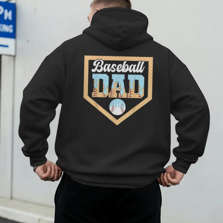 Baseball Dad Ice Cream Drip Home Plate Cool Fathers Day Men's Hoodie Back Print