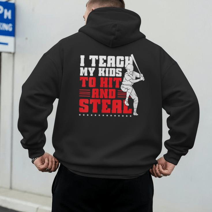 Baseball Dad Teach Kids Hit And Steal Softball Game Men's Hoodie Back Print