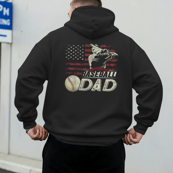 Baseball Dad US Flag For Dad Men Patriotic Fathers Day Men's Hoodie Back Print