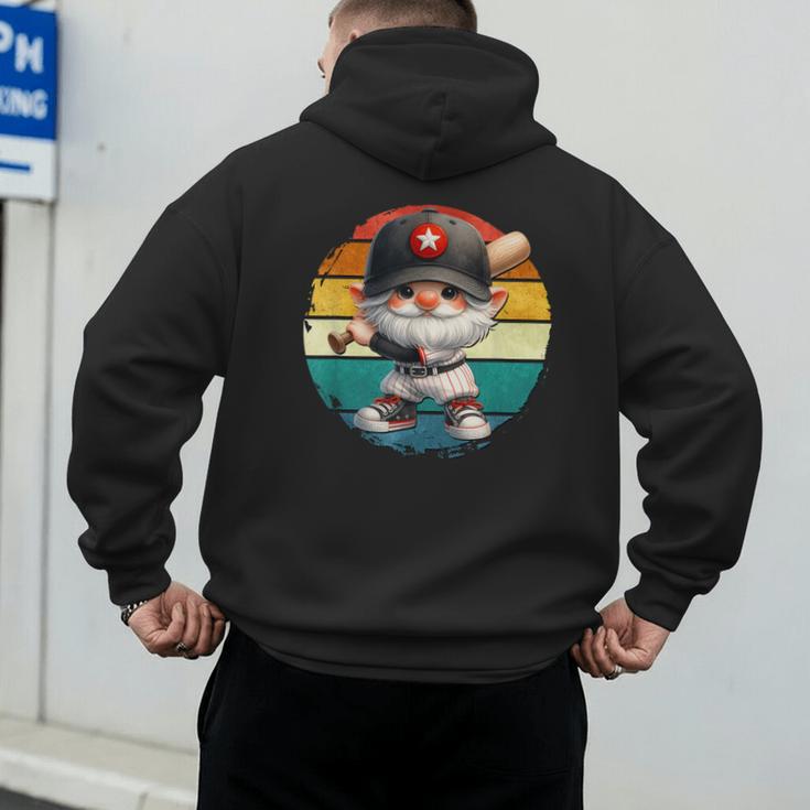 Baseball Grandpa Gnome On A Retro Sunset For Baseball Dad Men's Hoodie Back Print Baseball Grandpa Gnome On A Retro Sunset For Baseball Dad Men's Hoodie Back Print