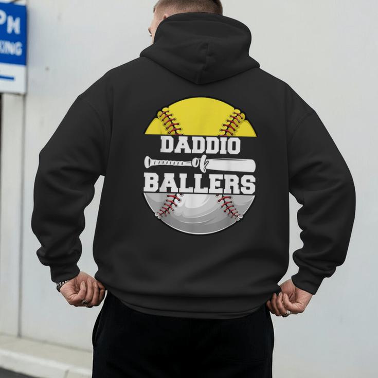 Daddio Of Ballers Softball Baseball Dad Men's Hoodie Back Print Daddio Of Ballers Softball Baseball Dad Men's Hoodie Back Print