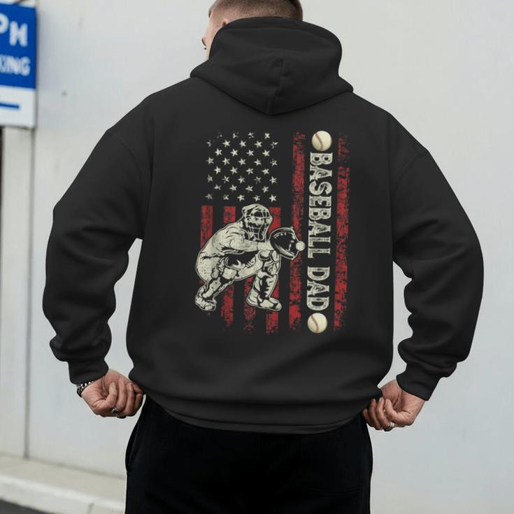 Fathers Day Baseball Dad Flag Dad Men Baseball Catcher Men's Hoodie Back Print