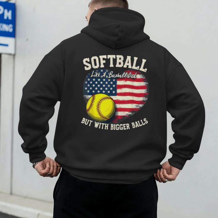 Patriotic US Flag Softball Dad Like A Baseball Dad Men's Hoodie Back Print