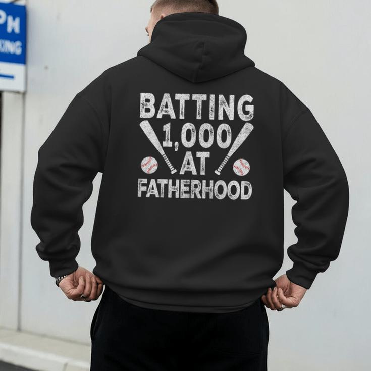 Vintage Baseball Dad Batting 1000 At Fatherhood Men's Hoodie Back Print Vintage Baseball Dad Batting 1000 At Fatherhood Men's Hoodie Back Print