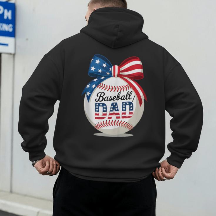 Vintage Baseball Dad Patriotic USA Flag 4th Of July Fathers Men's Hoodie Back Print