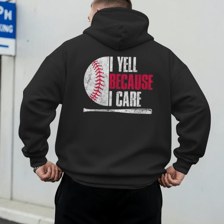 Vintage Baseball Fan I Yell Because I Care Baseball Dads Men's Hoodie Back Print