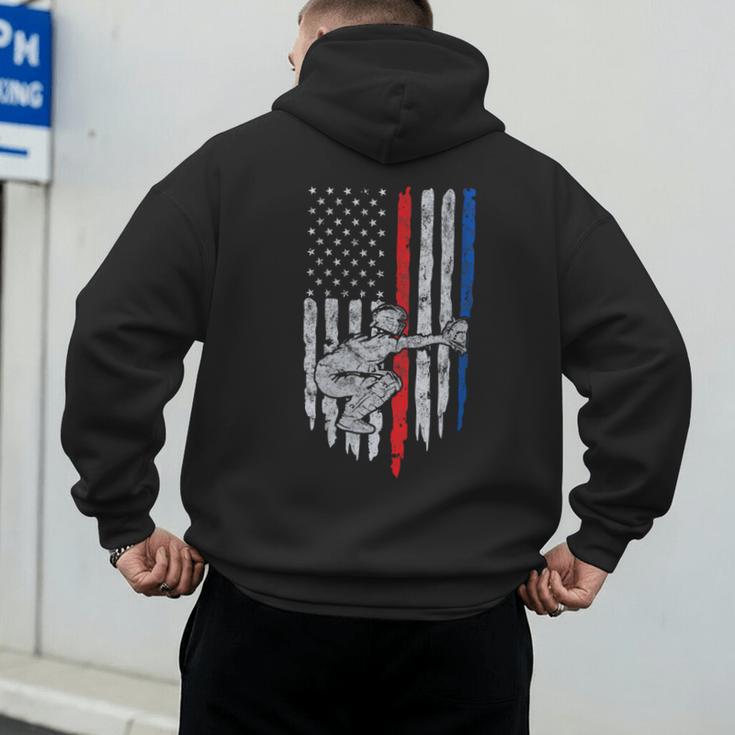 Vintage Baseball US Flag Tee Baseball Dad Player Coach Men's Hoodie Back Print