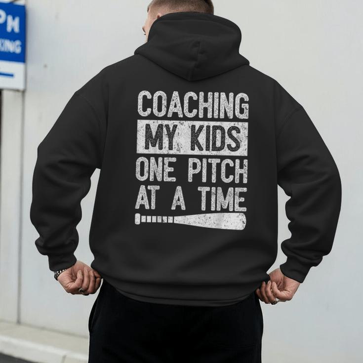 Vintage Coaching My Kids One Pitch At A Time Baseball Dad Men's Hoodie Back Print
