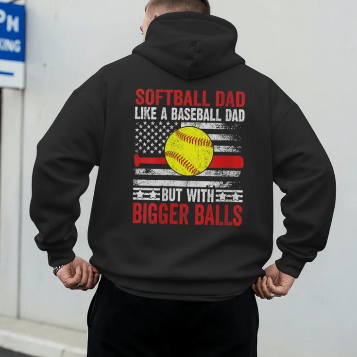 Vintage Softball Dad Like A Baseball Dad US Flag Men's Hoodie Back Print