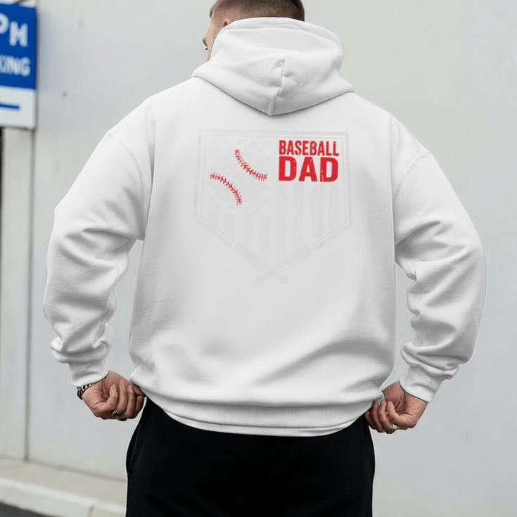 Baseball Dad Men USA American Flag Fathers Day 4th Of July Premium Men's Hoodie Back Print