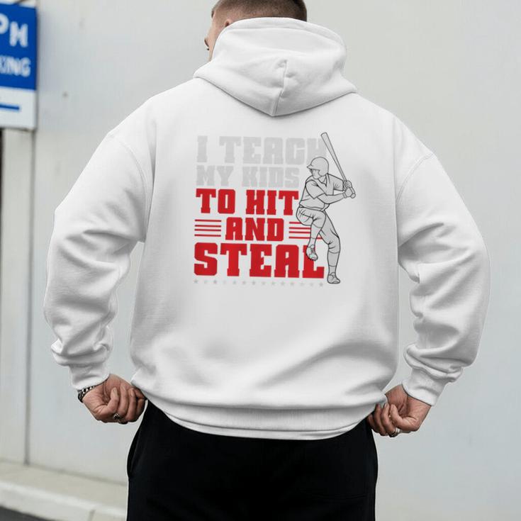 Baseball Dad Teach Kids Hit And Steal Softball Game Premium Tri-Blend Men's Hoodie Back Print