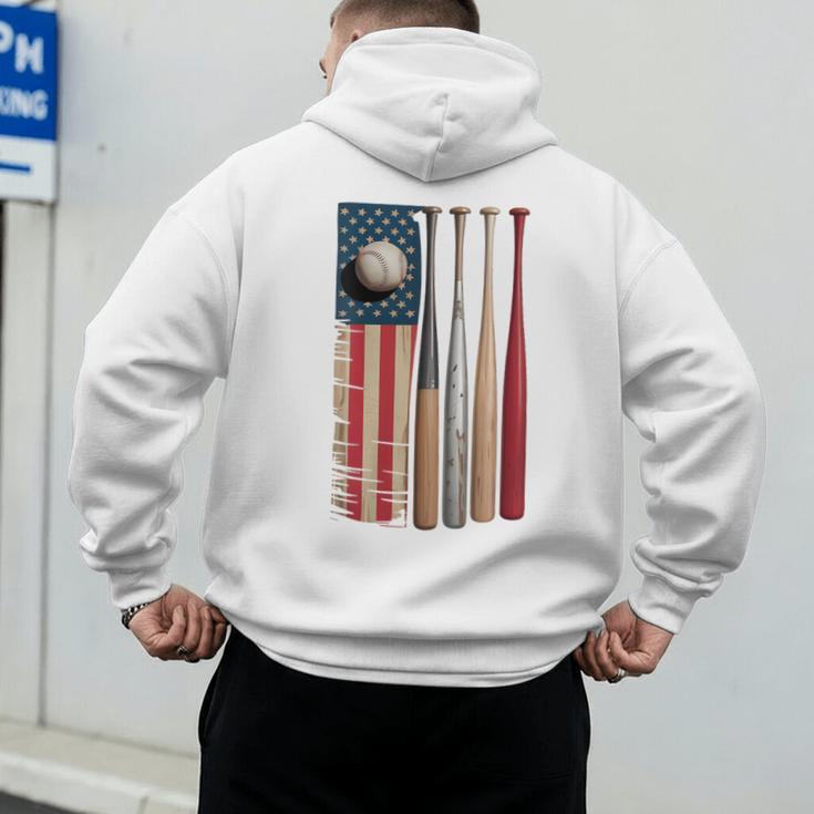 Patriotic USA Flag American Baseball Dad 4th Of July Men's Hoodie Back Print