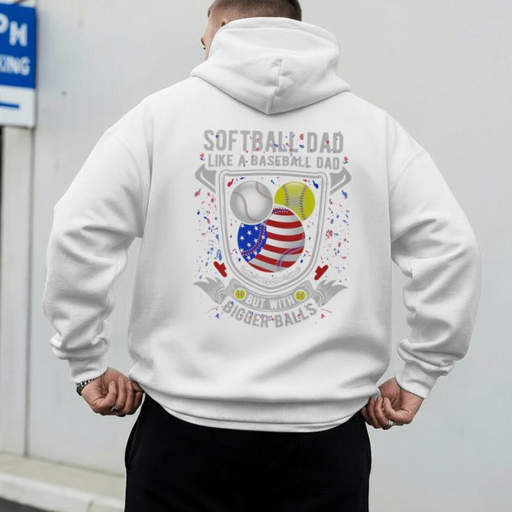 Softball Dad Like A Baseball Dad 4th Of July USA Retro Flag Premium Men's Hoodie Back Print