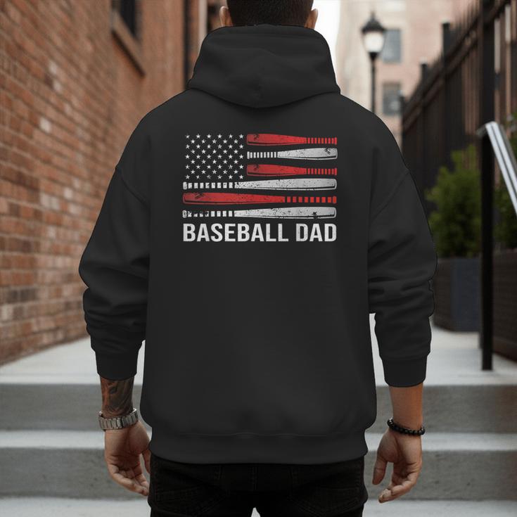 Baseball Dad Father's Day US Flag Baseball Men's Hoodie Back Print