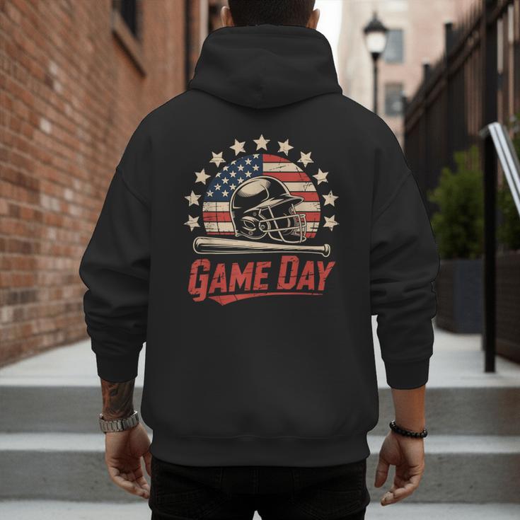 Baseball Dad Game Day USA Flag Men's Hoodie Back Print Baseball Dad Game Day USA Flag Men's Hoodie Back Print