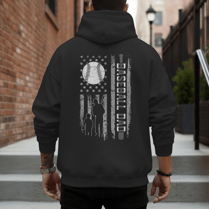 Baseball Dad Silhouette Bat Flag Stars Men's Hoodie Back Print Baseball Dad Silhouette Bat Flag Stars Men's Hoodie Back Print