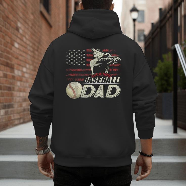 Baseball Dad US Flag For Dad Men Patriotic Fathers Day Men's Hoodie Back Print