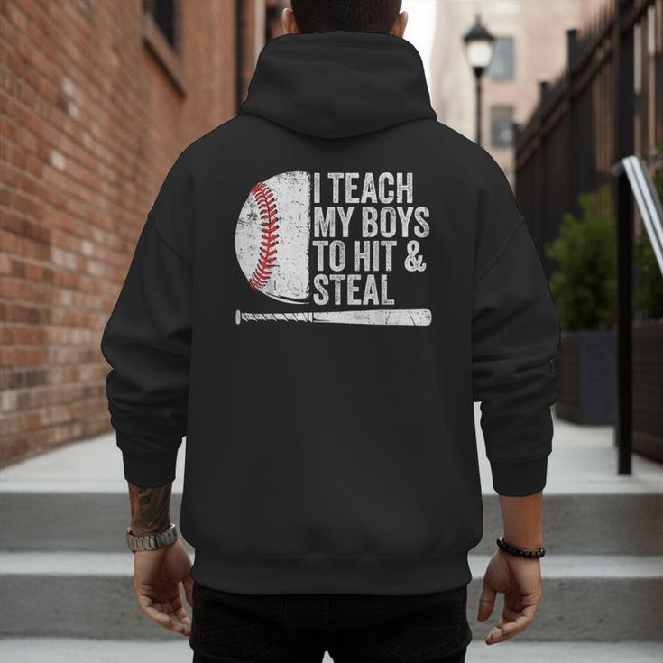 Baseball Dads Baseball Dad I Teach My Boys To Hit And Steal Men's Hoodie Back Print Baseball Dads Baseball Dad I Teach My Boys To Hit And Steal Men's Hoodie Back Print