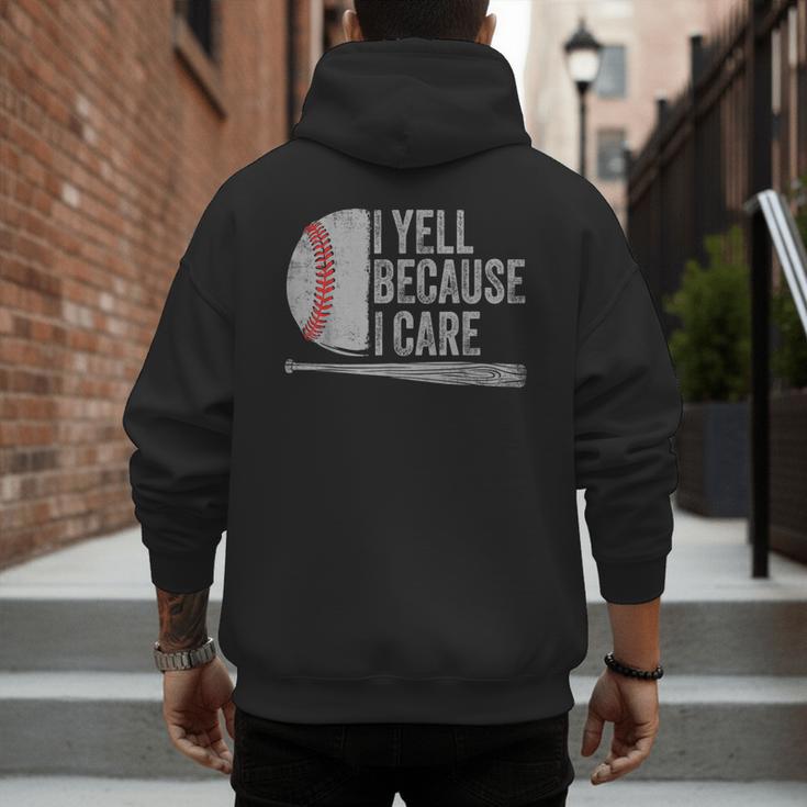 Baseball Dads I Yell Because I Care Baseball Dad Men's Hoodie Back Print