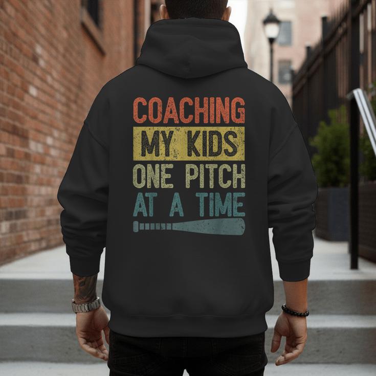 Coaching My Kids One Pitch At A Time Vintage Baseball Dad Men's Hoodie Back Print Coaching My Kids One Pitch At A Time Vintage Baseball Dad Men's Hoodie Back Print