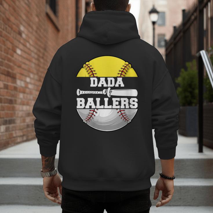 Dada Of Ballers Softball Baseball Dad Men's Hoodie Back Print Dada Of Ballers Softball Baseball Dad Men's Hoodie Back Print