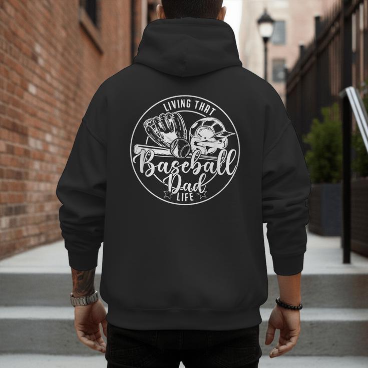 Football Living That Baseball Dad Life Game Day Sport Men's Hoodie Back Print
