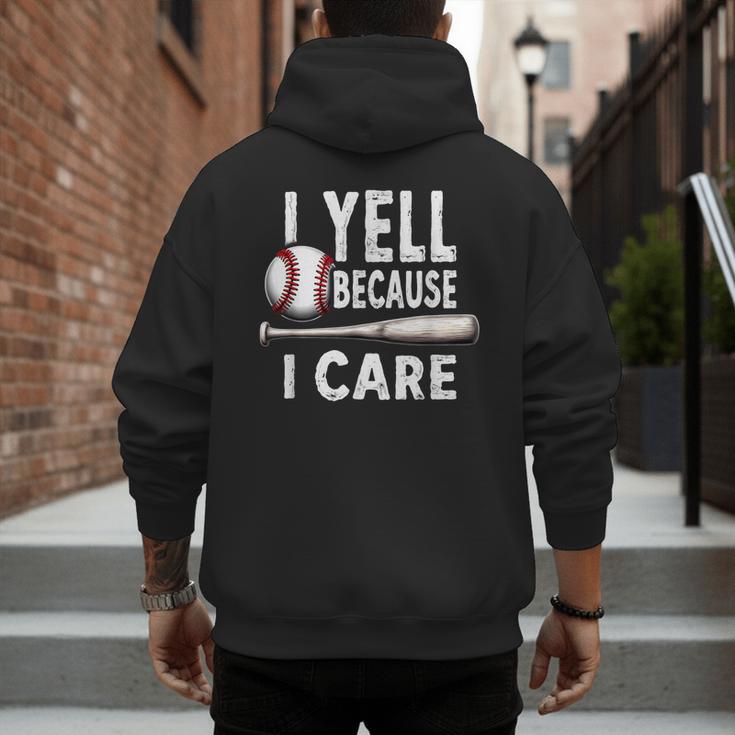 Humor Baseball Dad I Yell Because I Care Men's Hoodie Back Print