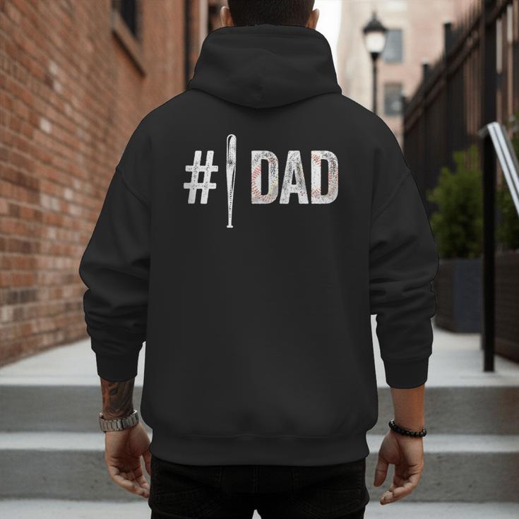 Number One Baseball Dad For Father's Day Daddy Coach Men's Hoodie Back Print