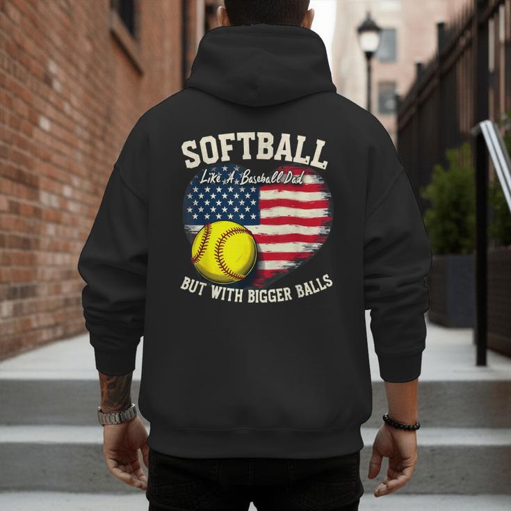 Patriotic US Flag Softball Dad Like A Baseball Dad Men's Hoodie Back Print