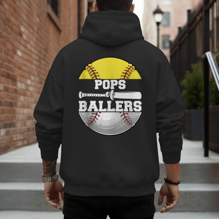 Pops Of Ballers Softball Baseball Dad Men's Hoodie Back Print
