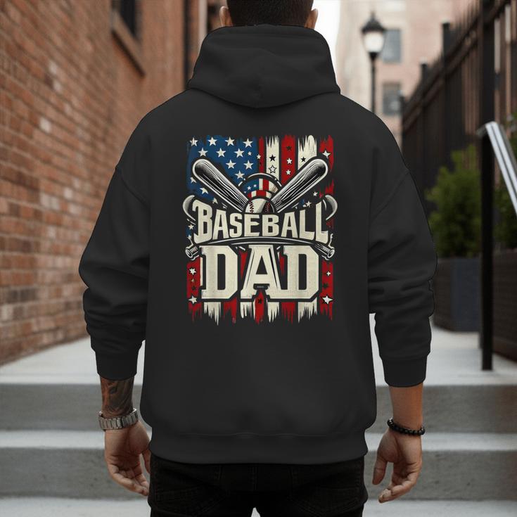 Retro American Flag Baseball Dad Father's Day Men's Hoodie Back Print