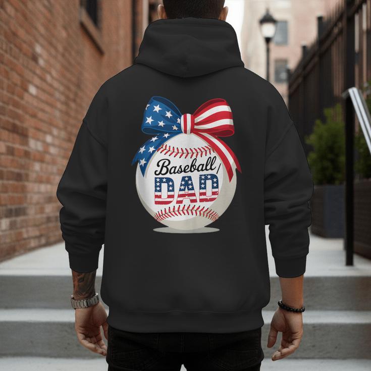 Vintage Baseball Dad Patriotic USA Flag 4th Of July Fathers Men's Hoodie Back Print