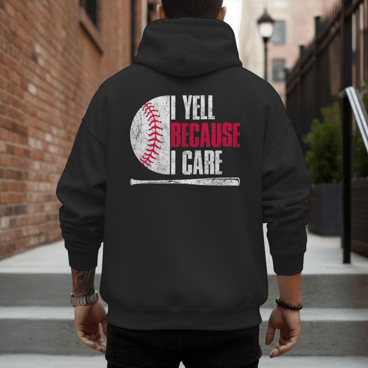 Vintage Baseball Fan I Yell Because I Care Baseball Dads Men's Hoodie Back Print