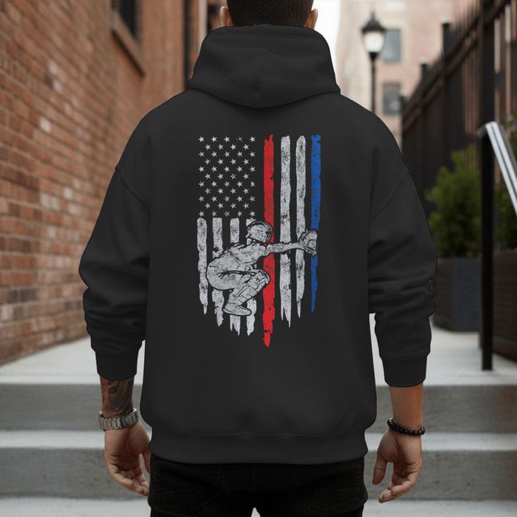 Vintage Baseball US Flag Tee Baseball Dad Player Coach Men's Hoodie Back Print