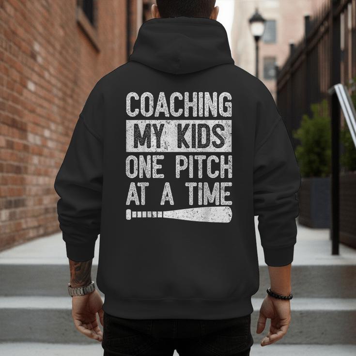 Vintage Coaching My Kids One Pitch At A Time Baseball Dad Men's Hoodie Back Print