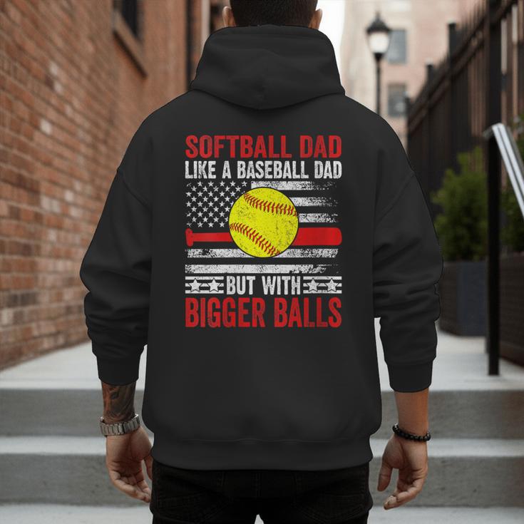 Vintage Softball Dad Like A Baseball Dad US Flag Men's Hoodie Back Print
